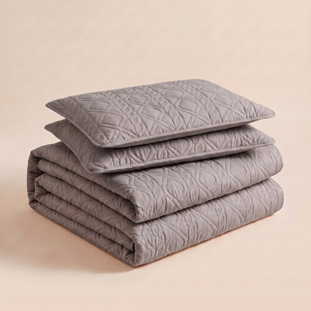 Diamond Quilted Bedspread Set in Gray