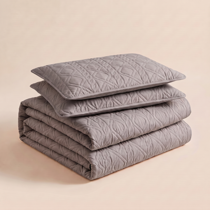 Diamond Quilted Bedspread Set in Gray