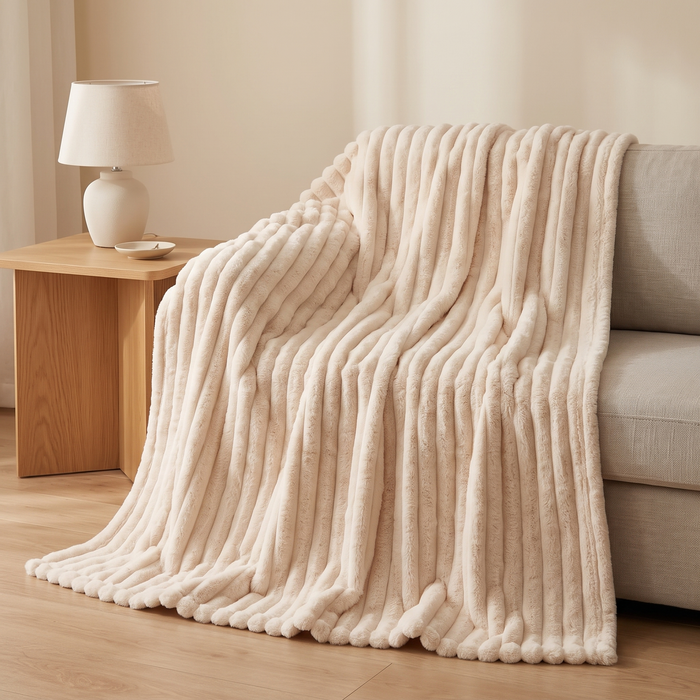 Faux Fur Throw Blanket – Ribbed Plush