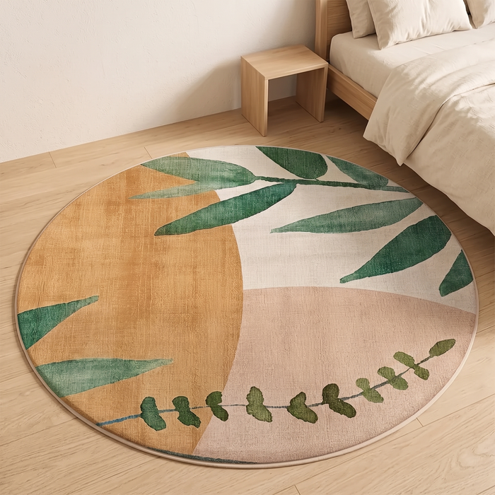 Round Rug – Leaf Print, Washable