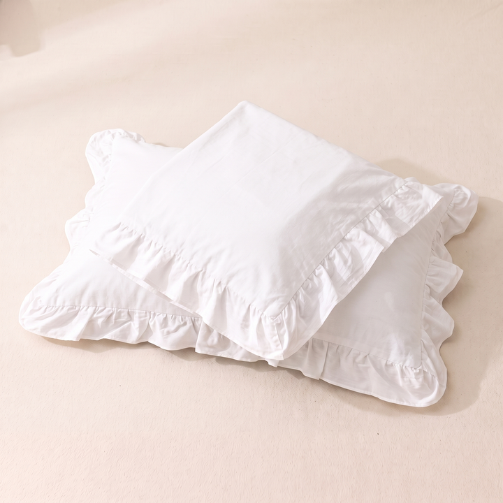Cotton Pillowcases – Ruffled Plaid, Set of 2 in White