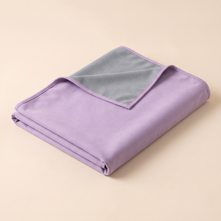 Sand-Free Beach Towel – Quick-Dry in Lavender &amp; Gray – folded with one corner turned back to show the reverse side