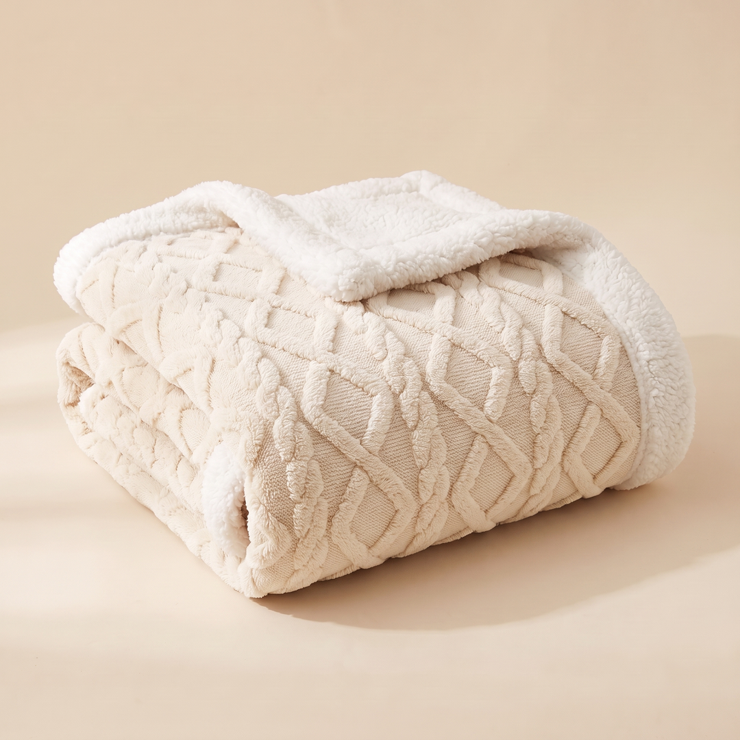 Sherpa Fleece Blanket in Cream