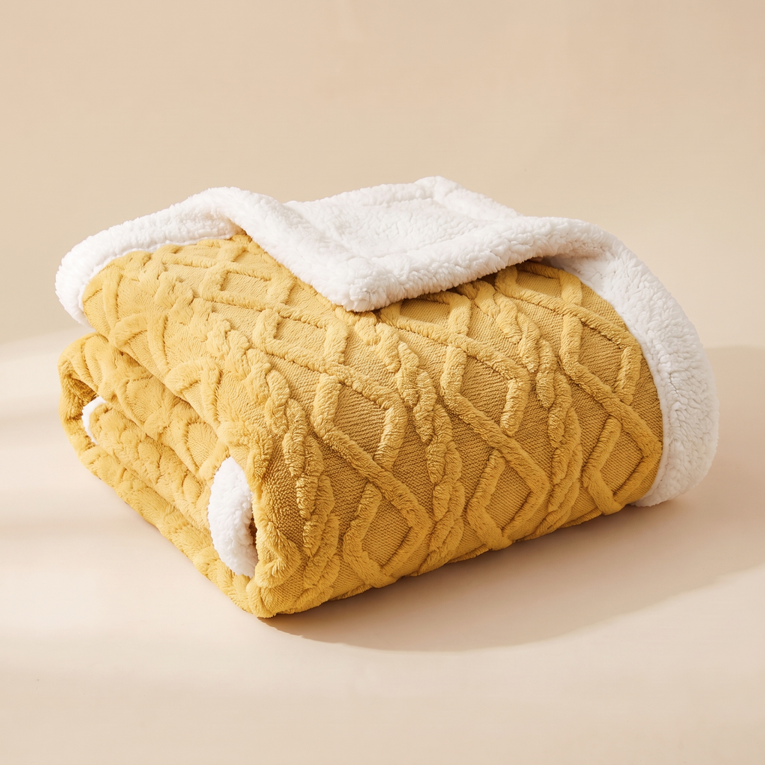 Sherpa Fleece Blanket in Mustard