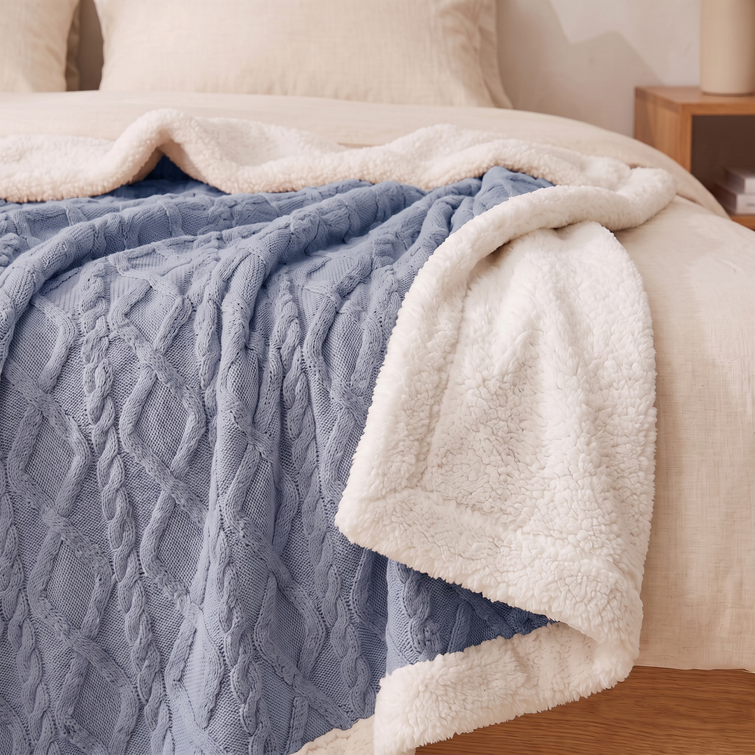 Sherpa Fleece Blanket in Dusty Blue