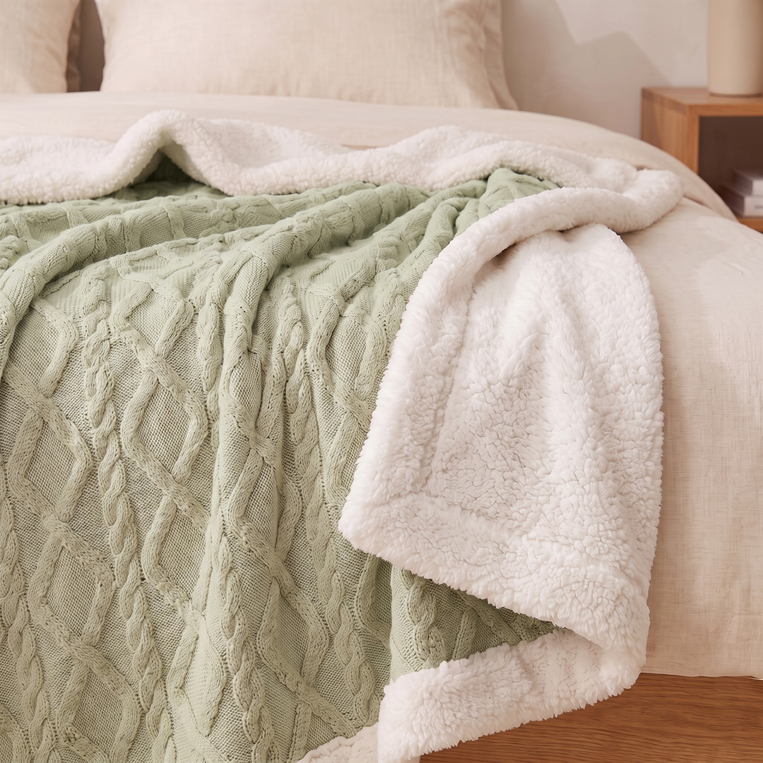 Sherpa Fleece Blanket in Green