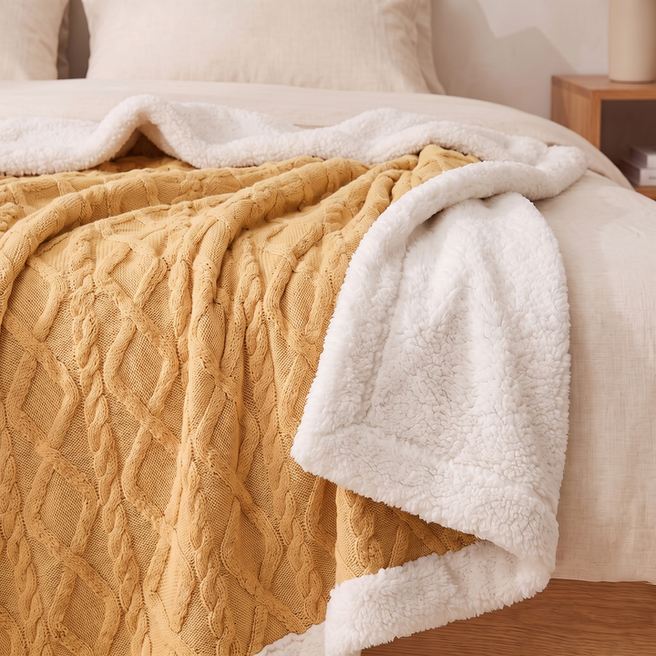 Sherpa Fleece Blanket in Mustard