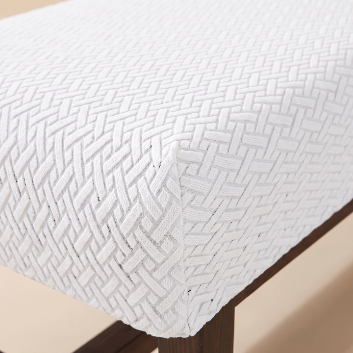 Stretch Bench Seat Cover – Jacquard in White – close-up of the basketweave texture at a padded corner