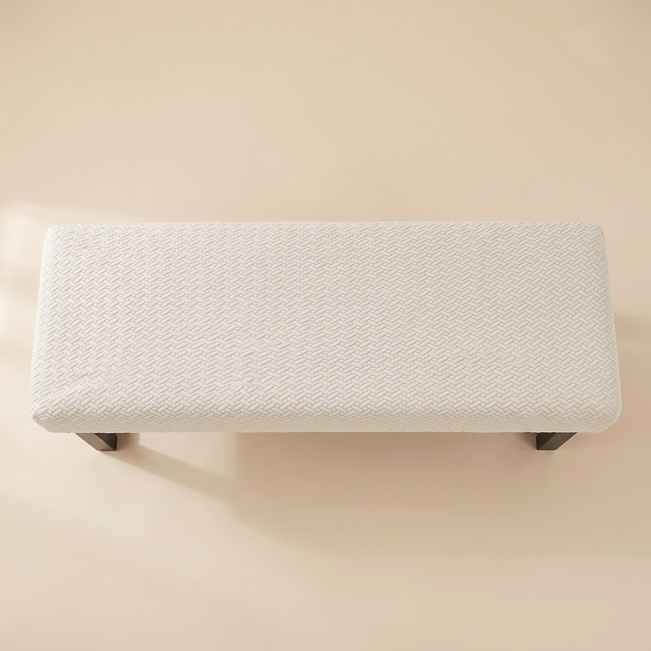 Stretch Bench Seat Cover – Jacquard in Cream – straight overhead view against a plain warm studio backdrop