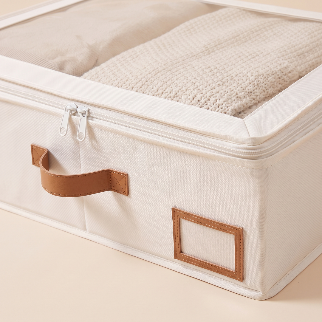 Under Bed Storage Bins – Set of 2 in Cream – close-up of a single bin&