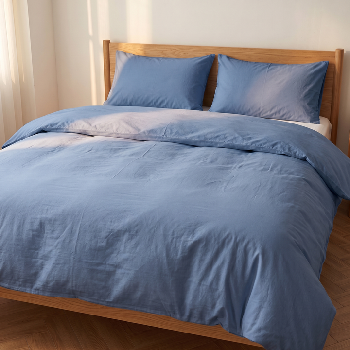 Washed Cotton Duvet Cover Set in Dusty Blue