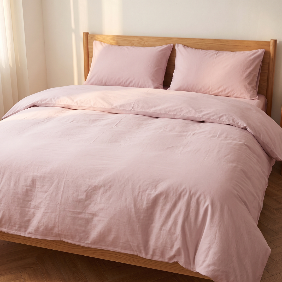 Washed Cotton Duvet Cover Set in Dusty Pink