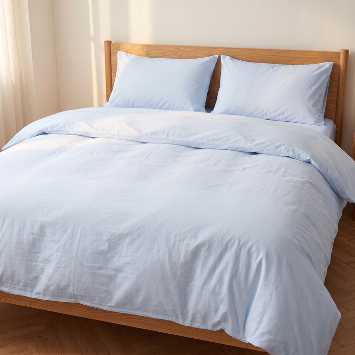 Washed Cotton Duvet Cover Set in Light Blue