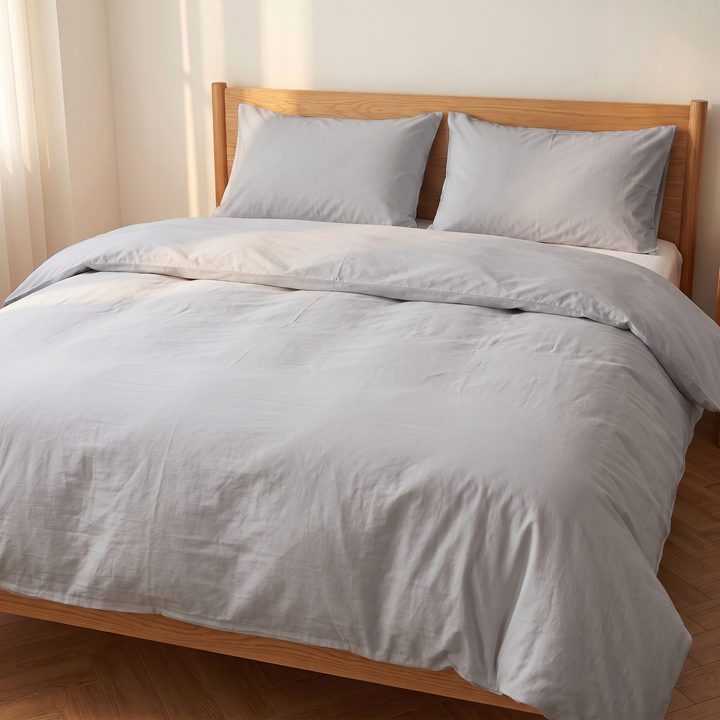 Washed Cotton Duvet Cover Set in Light Gray