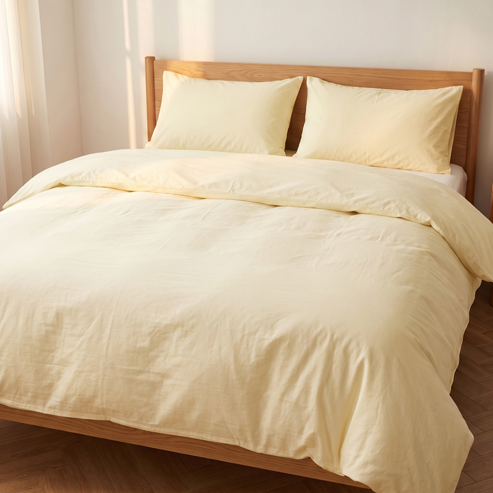 Washed Cotton Duvet Cover Set in Light Yellow