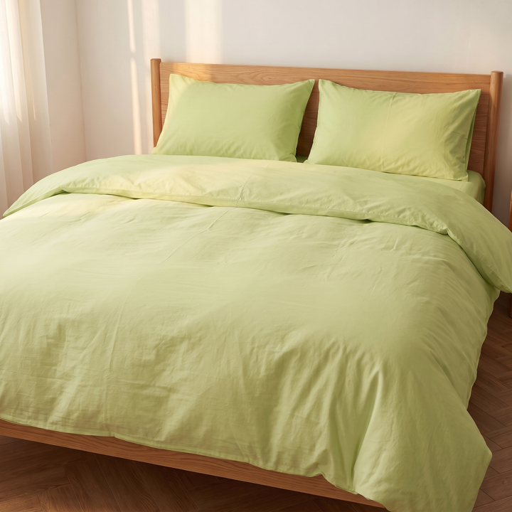 Washed Cotton Duvet Cover Set in Lime Green
