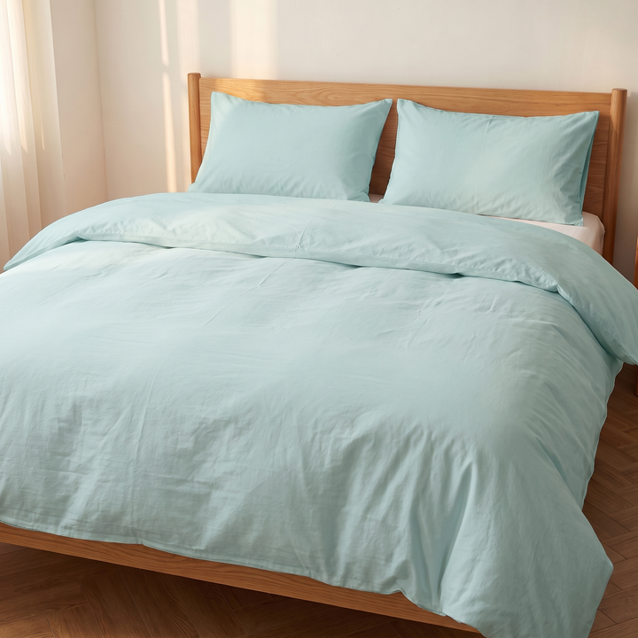 Washed Cotton Duvet Cover Set in Mint Green