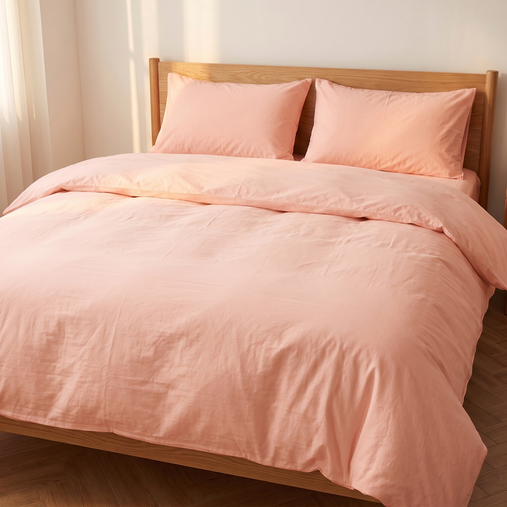 Washed Cotton Duvet Cover Set in Peach
