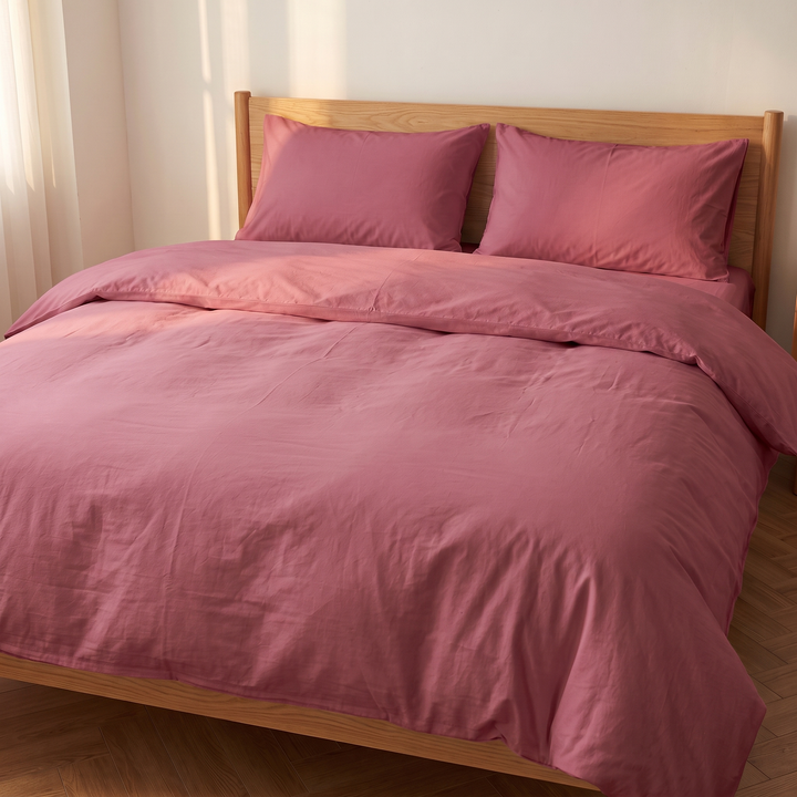 Washed Cotton Duvet Cover Set in Rose