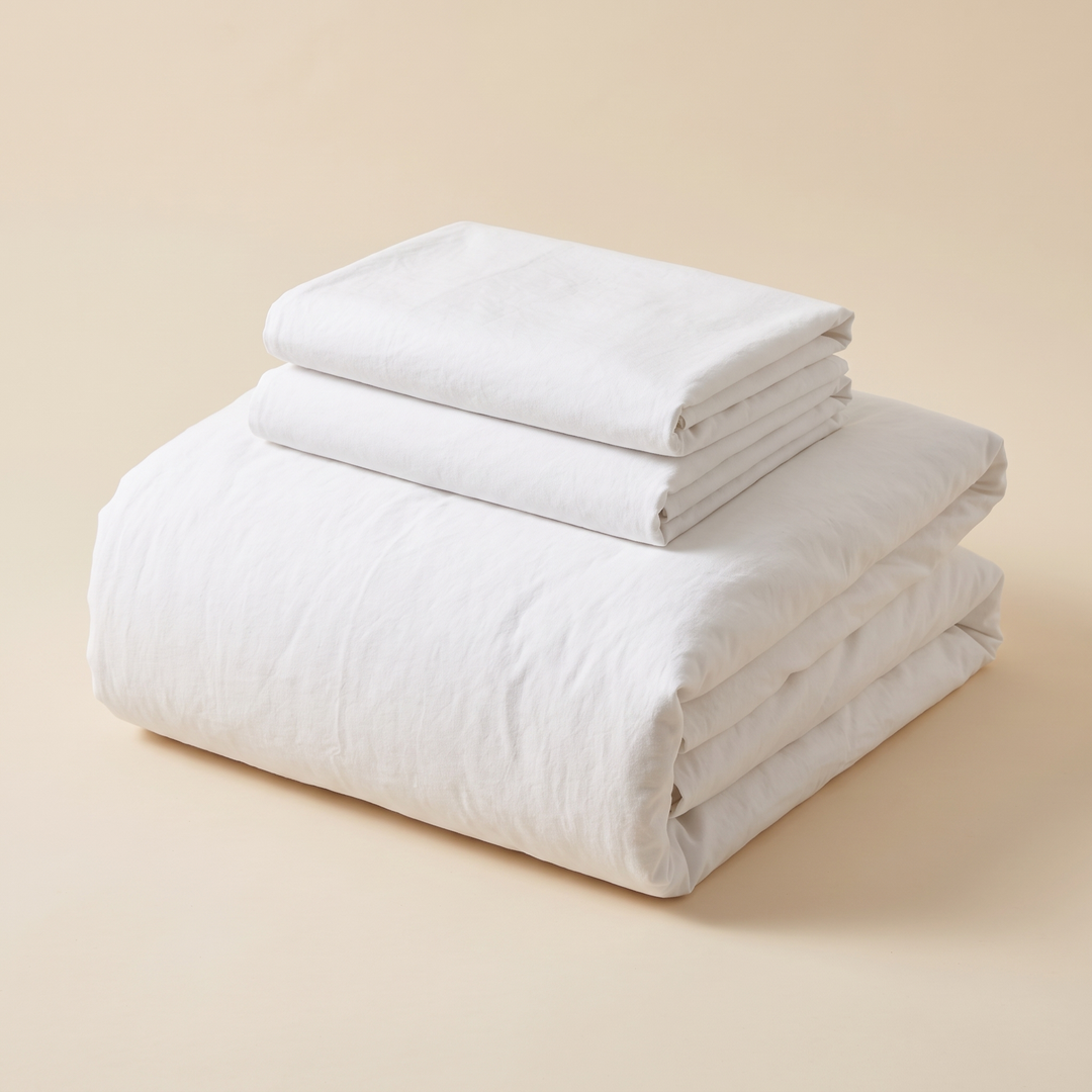 Washed Cotton Duvet Cover Set in White