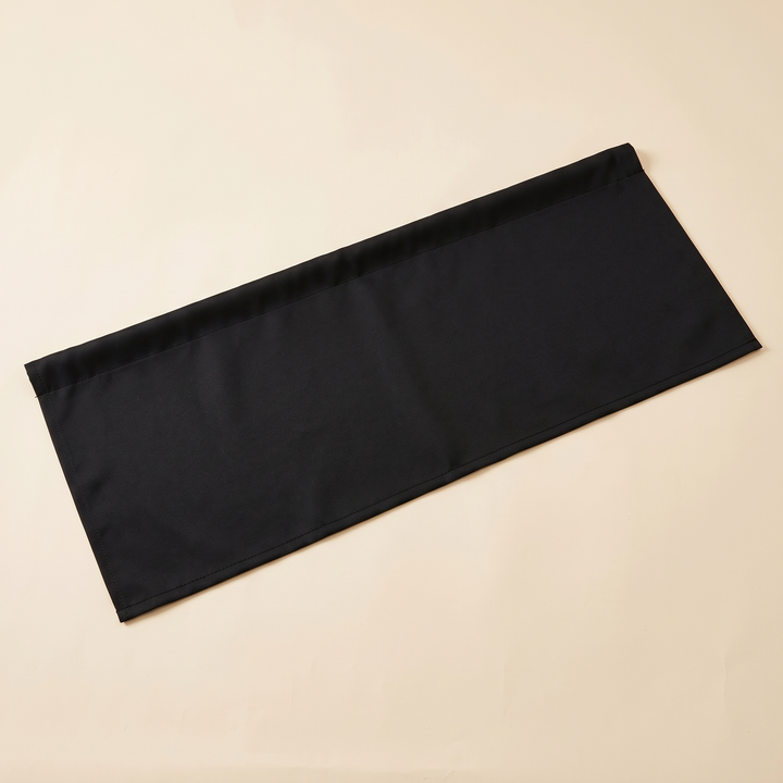 Window Valance – Rod Pocket Top in Black – laid flat on a plain cream surface, seen from above